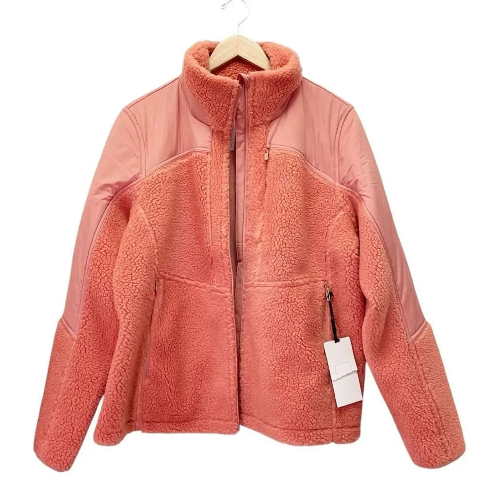 NWT Lululemon Textured Fleece Full Zip Jacket Pink Savannah Size 12 Athleisure